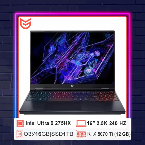 Ноутбук Acer Predator Helios Neo 16 PHN16-73-92X1 Core Ultra 9 275HX/16" 2560x1600, 240Hz/16Gb/1Tb SSD/RTX 5070 Ti 12Gb/Win 11 Home Black